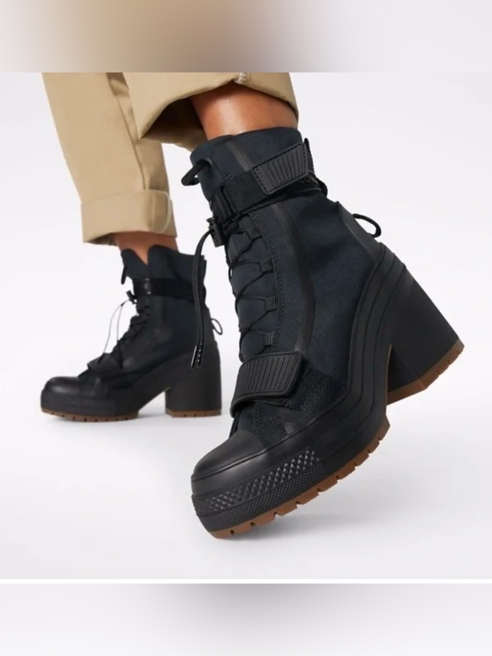 Converse Black Platform Combat Boots with Chunky Heel